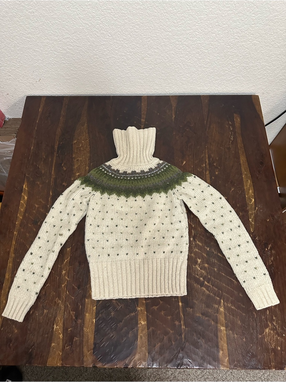 J. Crew Cream Turtleneck Sweater with Olive Fair Isle Yoke